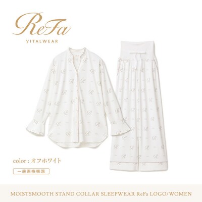 【オフホワイトM】リファ バイタルテック モイストスムース スタンドカラースリープウェア/WOMEN