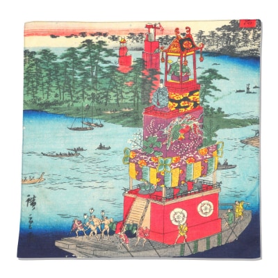 オリジナル【浮世絵ミニ風呂敷】歌川広重(二代)作「諸国名所百景 尾張津島祭禮」/名古屋刀剣博物館