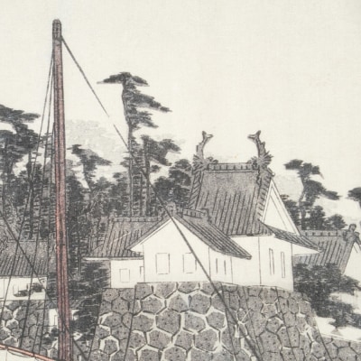 オリジナル【浮世絵ミニ風呂敷】歌川広重作「東海道五十三次之内 桑名 七里渡口」/名古屋刀剣博物館