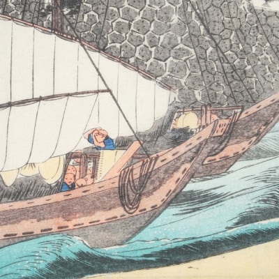 オリジナル【浮世絵ミニ風呂敷】歌川広重作「東海道五十三次之内 桑名 七里渡口」/名古屋刀剣博物館