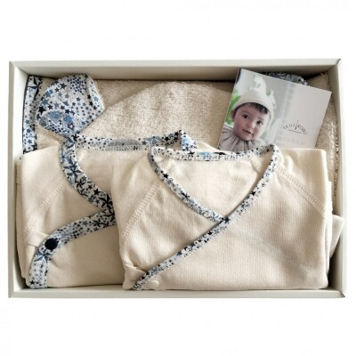 オーガニックコットンベビー肌着2種&バスローブセット(ネイビー)