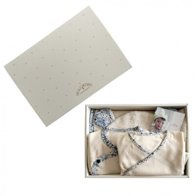 オーガニックコットンベビー肌着2種&バスローブセット(ネイビー)