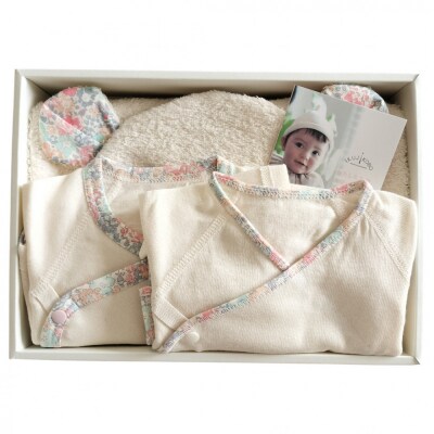 オーガニックコットンベビー肌着2種&バスローブセット(ピンク)