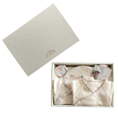 オーガニックコットンベビー肌着2種&バスローブセット(ピンク)