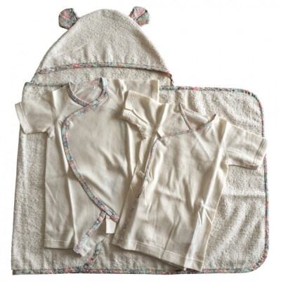 オーガニックコットンベビー肌着2種&バスローブセット(ピンク)