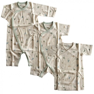 オーガニックコットンベビーウェア3点セット(恐竜プリント)