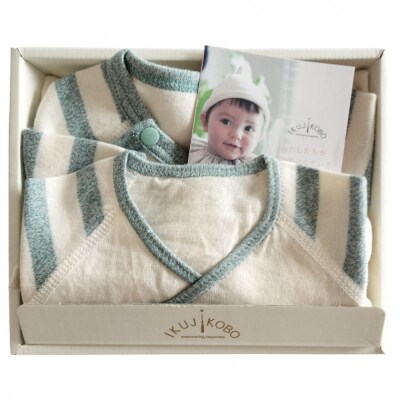 オーガニックコットンベビーウェア2点セット(動物刺しゅう付き・ワニ)