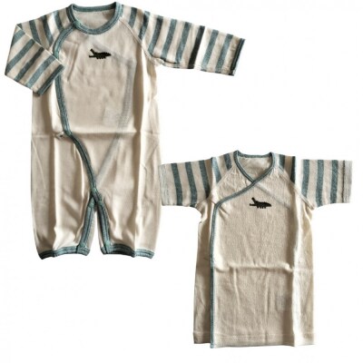 オーガニックコットンベビーウェア2点セット(動物刺しゅう付き・ワニ)