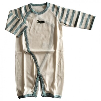 オーガニックコットンベビーウェア2点セット(動物刺しゅう付き・ワニ)