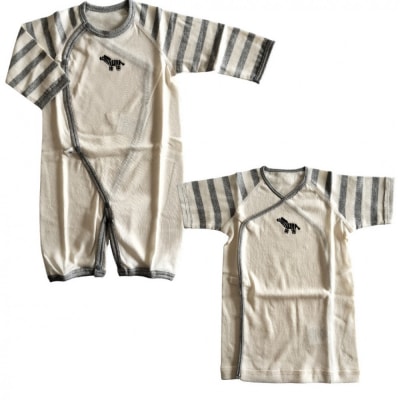 オーガニックコットンベビーウェア2点セット(動物刺しゅう付き・シマウマ)
