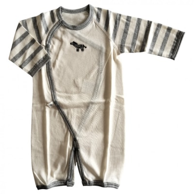 オーガニックコットンベビーウェア2点セット(動物刺しゅう付き・シマウマ)