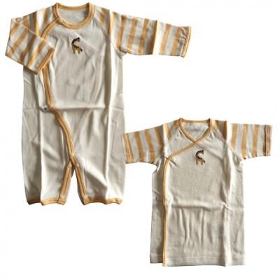 オーガニックコットンベビーウェア2点セット(動物刺しゅう付き・キリン)