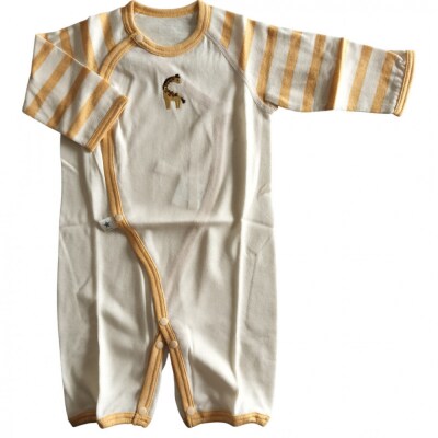 オーガニックコットンベビーウェア2点セット(動物刺しゅう付き・キリン)