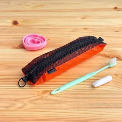 【オレンジ】洗えて清潔!メッシュ×ナイロンのハブラシポーチ