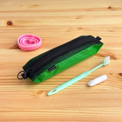 【緑】洗えて清潔!メッシュ×ナイロンのハブラシポーチ