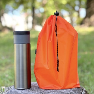 【L・5L・オレンジ】 大きめナイロン巾着袋　スタッフバッグ　スタッフサック