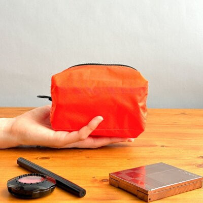 【オレンジ】ナイロン化粧ポーチ　内ポケット付き