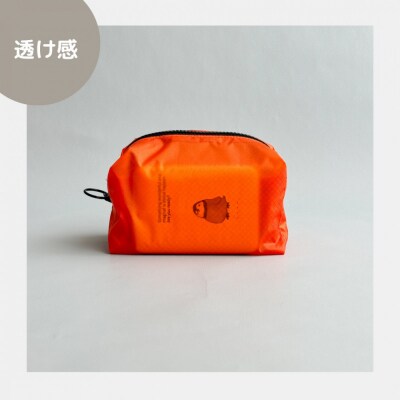 【オレンジ】ナイロン化粧ポーチ　内ポケット付き