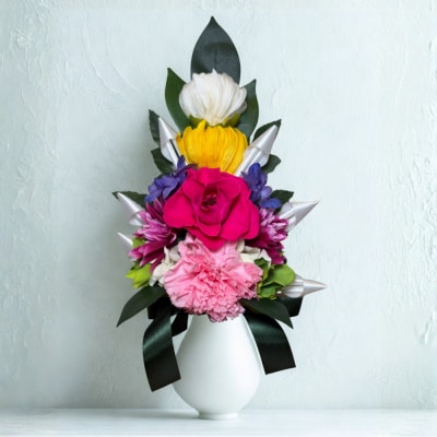 国家検定一級デザイナーのプリザーブドフラワー仏花1基　L