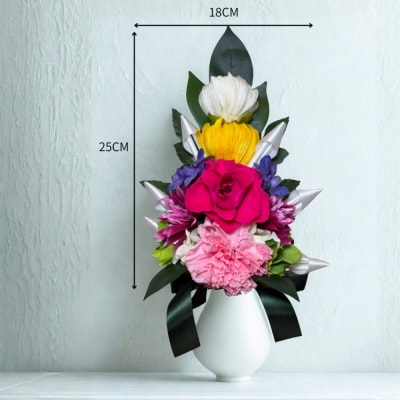 国家検定一級デザイナーのプリザーブドフラワー仏花1基　L