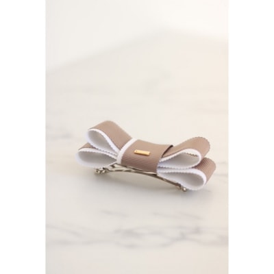 リボンバレッタ　【ベージュホワイトバイカラー】