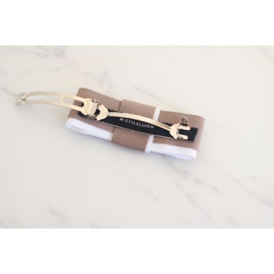 リボンバレッタ　【ベージュホワイトバイカラー】