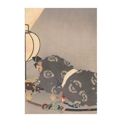 オリジナル【レプリカ浮世絵(2枚絵)月岡芳年作「天延四年秋妖怪土蜘蛛脳源頼光寝所酒田公時等宿直欲払其