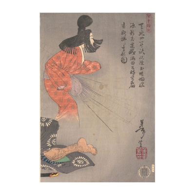 オリジナル【レプリカ浮世絵(2枚絵)月岡芳年作「天延四年秋妖怪土蜘蛛脳源頼光寝所酒田公時等宿直欲払其