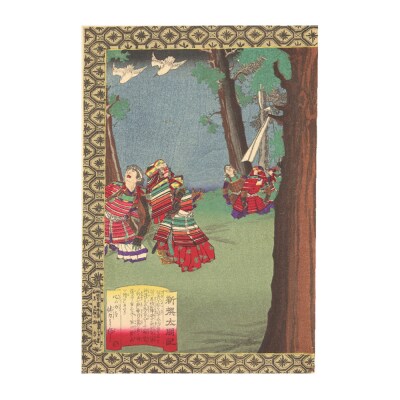 オリジナル【レプリカ浮世絵(2枚絵)歌川豊宣作「新撰太閤記 熱田神宮祈願」】/名古屋刀剣博物館