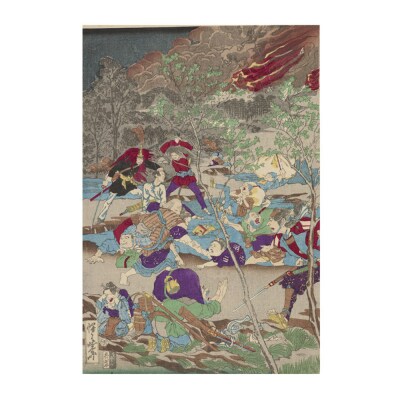 オリジナル【レプリカ浮世絵(3枚絵)河鍋暁斎作「明治元戊辰年五月十五日 東台戦争落去之図」】