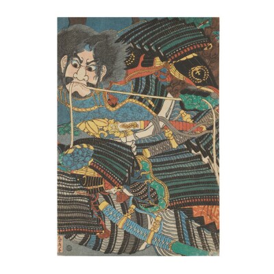 オリジナル【レプリカ浮世絵(3枚絵)歌川貞秀作「太平記尼ヶ崎合戦 加藤清正勇猛四方手左司馬組討」】