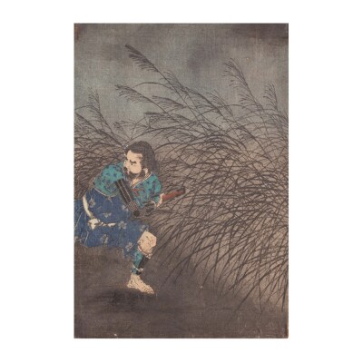 オリジナル【レプリカ浮世絵(3枚絵)月岡芳年作「藤原保昌月下弄笛図