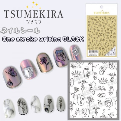 ツメキラネイルシール1枚SANZOUプロデュース【One stroke writing BLACK】