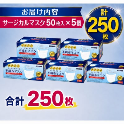 不織マスク50枚大人用(サージカルマスク)5個