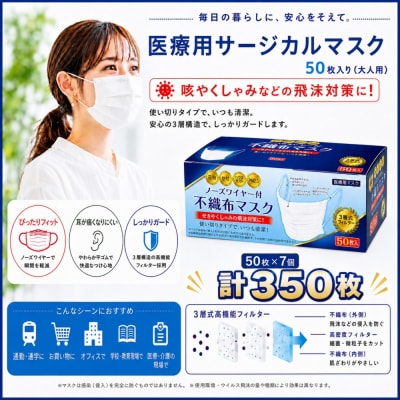 不織マスク50枚大人用(サージカルマスク)7個