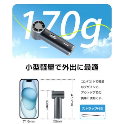 【グレー】ミニポータブルファン 手持ちターボ扇風機 3段階風量【PL保険加入済み製品】