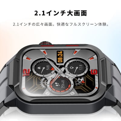 【ブラック】スマートウォッチ 通話機能付き 2.1インチ大画面【PL保険加入済み製品】