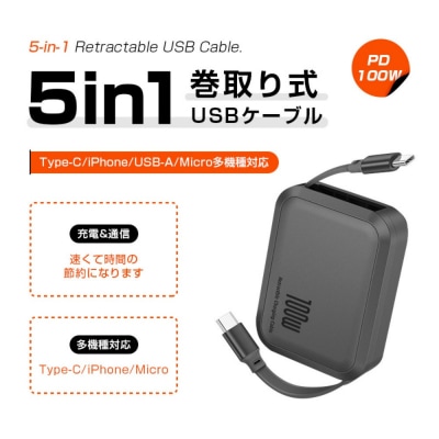【ブラック】★同色2個セット★【新登場&PD 100W】5in1 充電ケーブル