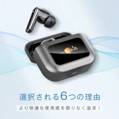 【シルバー】ANC対応・液晶付きイヤホン カナル型 ワイヤレスイヤホン Bluetooth5.4
