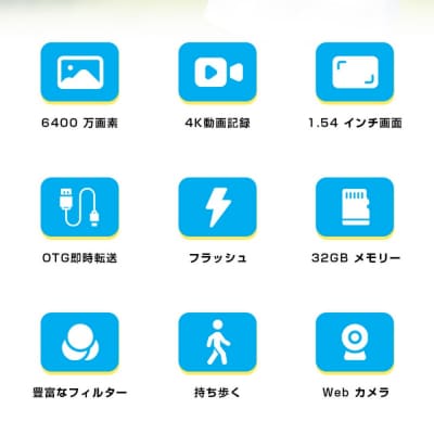 【ブラック】デジタルカメラ ビデオカメラ 極小型軽量 持ち運び便利 4K高画質 6400万画素