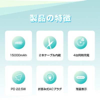 【ブラック】モバイルバッテリー 15000mAh 55.5Wh 大容量
