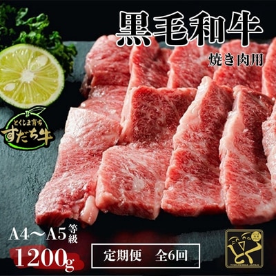 定期便 6回お届け すだち牛 黒毛和牛 ( 焼肉用 ) 1.2kg 合計7.2kg