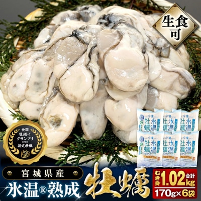 宮城県産 かき 氷温熟成 牡蠣 生食用 冷凍170g×6袋 約1.02kg まるたか水産 石巻応援