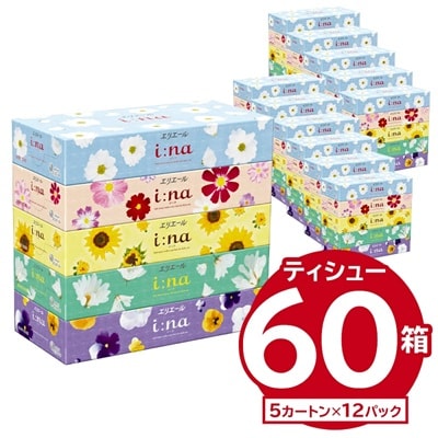 エリエール i:naイーナ ティシュー 150W5P×12パック 箱 ボックス ティッシュペーパー