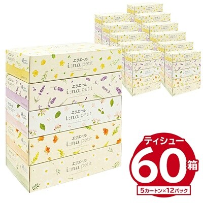 エリエール i:naイーナ petit ティシュー 150W5P×12パック 箱 ボックス