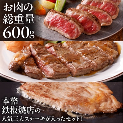 鉄板焼金三の希少部位ステーキセット(飛騨牛のヒレステーキ、サーロインステーキ、赤身のステーキ)
