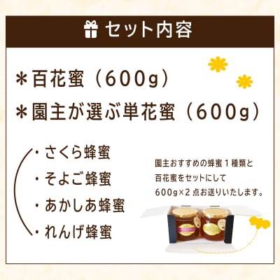 Honey farm Mel 国産純粋はちみつ 百花蜜600gと園主が選ぶ単花蜜600gセット