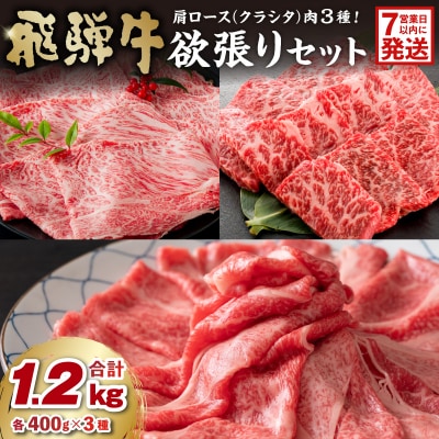 飛騨牛セット　肩ロース(クラシタ)肉(すき焼き用・しゃぶしゃぶ用・焼き肉用)各400g