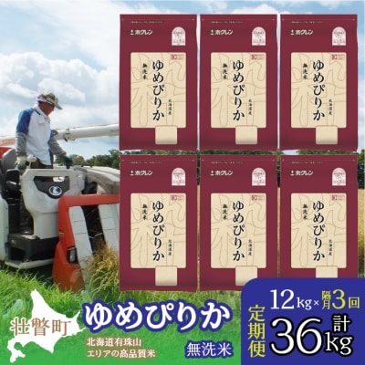 【R7年産】【隔月3回】(無洗米12kg)ホクレンゆめぴりか(無洗米2kg×6袋) SBTD057