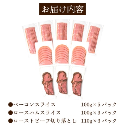 訳あり ベーコン ロースハム ローストビーフ 使い切り 3種11食 セット 冷凍 IR038